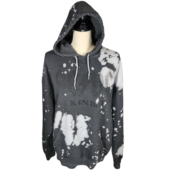 AC⚡️DC Acid Washed Long Sleeve Hooded Sweatshirt, Dark Grey, Large - Picture 4 of 11